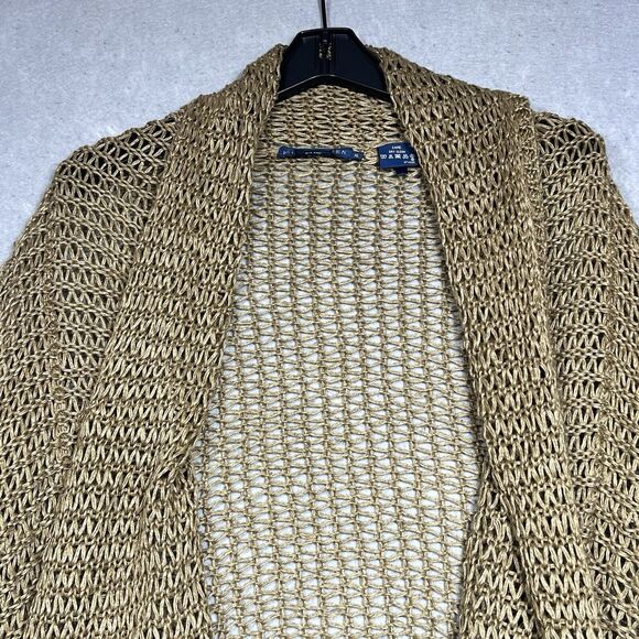 Ralph Lauren Sweater X-Large Brown Linen Open Front Shawl Cardigan Long Line - Picture 8 of 13